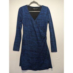 Prana Long Sleeve Dress Womens Size Small Blue Stretch Surplice Neck Athleisure